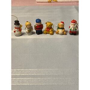 VTG Set of 6 Mini 1 - 1.5 inch Ceramic Bisque Christmas Ornaments Characters EUC